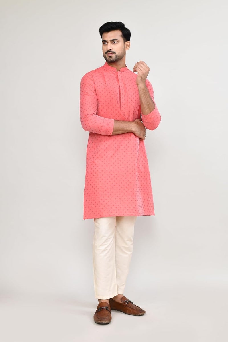 POLY2FAB Hathkargha Men's Art Silk Designer Printed Kurta Pyjama Set with Mandarin Collar and Full Sleeves - Image 4
